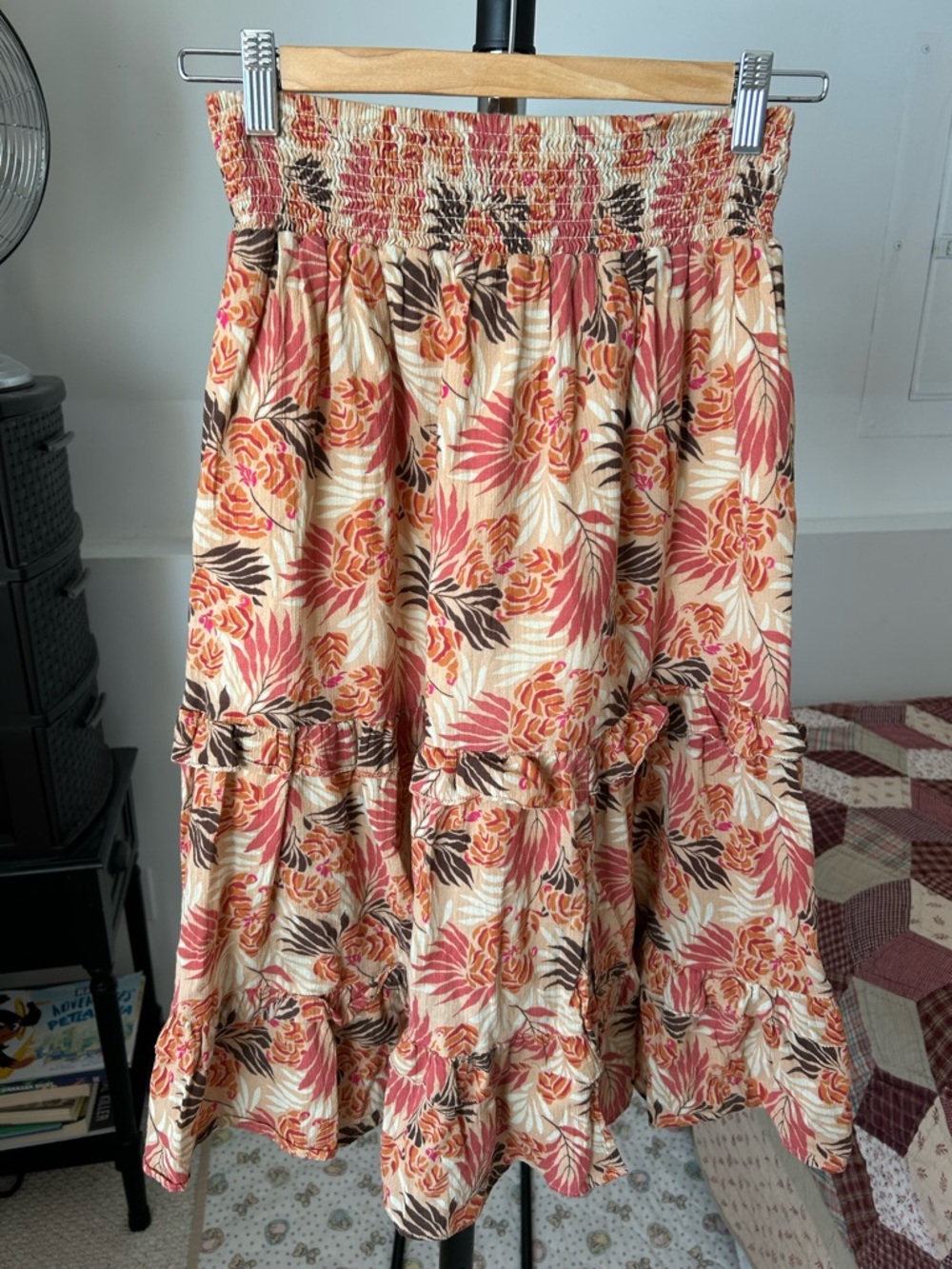 Sundays Anthropologie Floral Tiered Midi Skirt